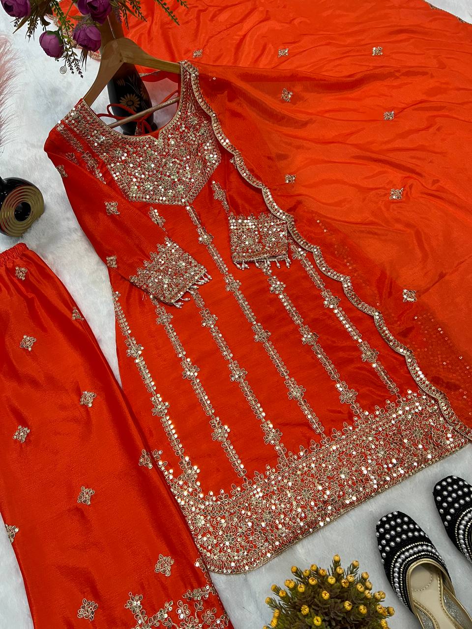 Royal Cerulean Silver-Embroidered Sharara Set